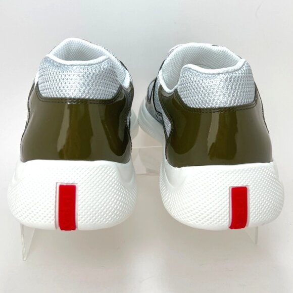Prada Americas Cup Men Sneakers Vernice Bike Low Top Loden Argento Size UK11 - Picture 6 of 15